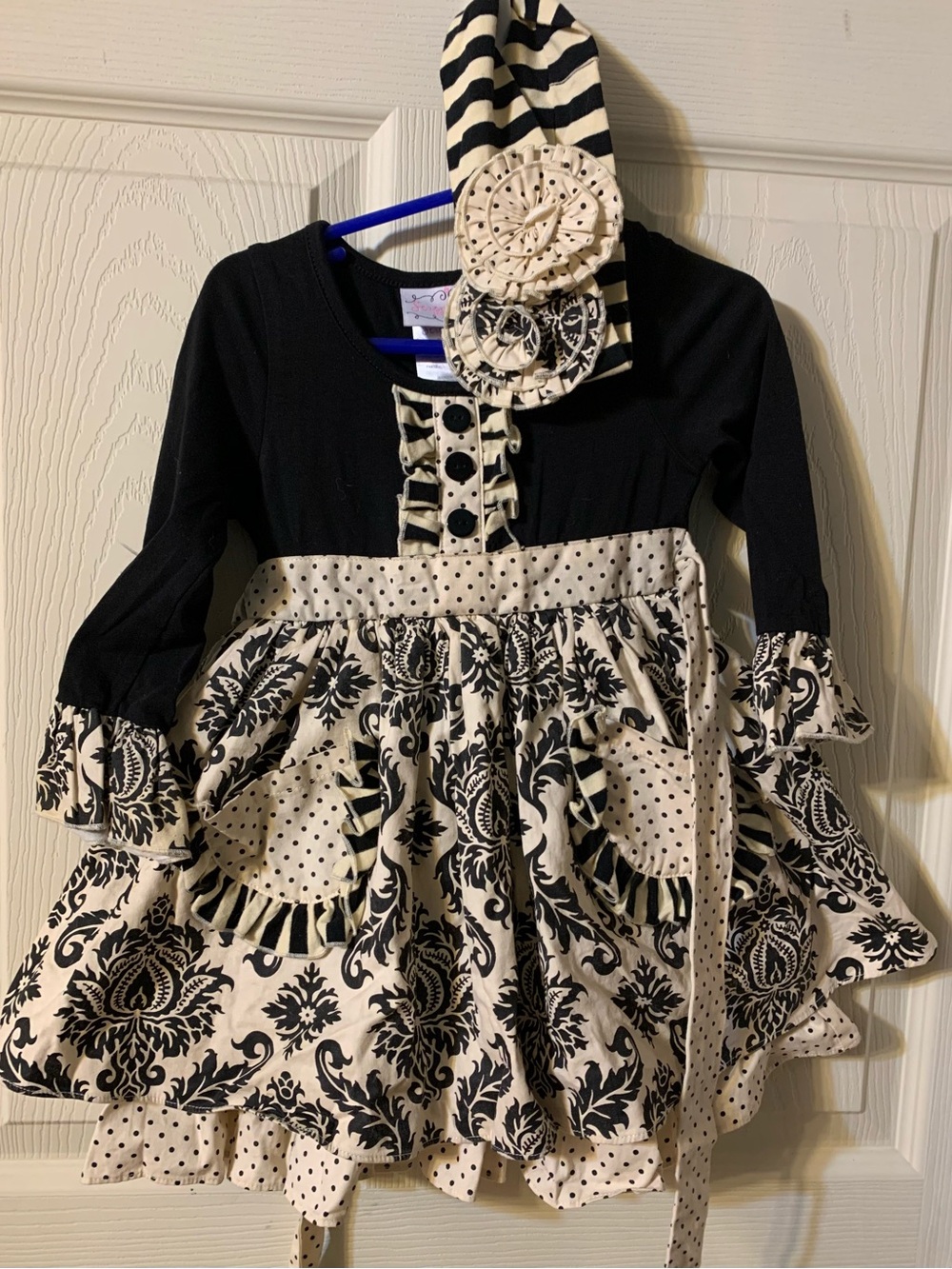 Serendipity Girls' Black and Cream Formal Dress with Matching Headband